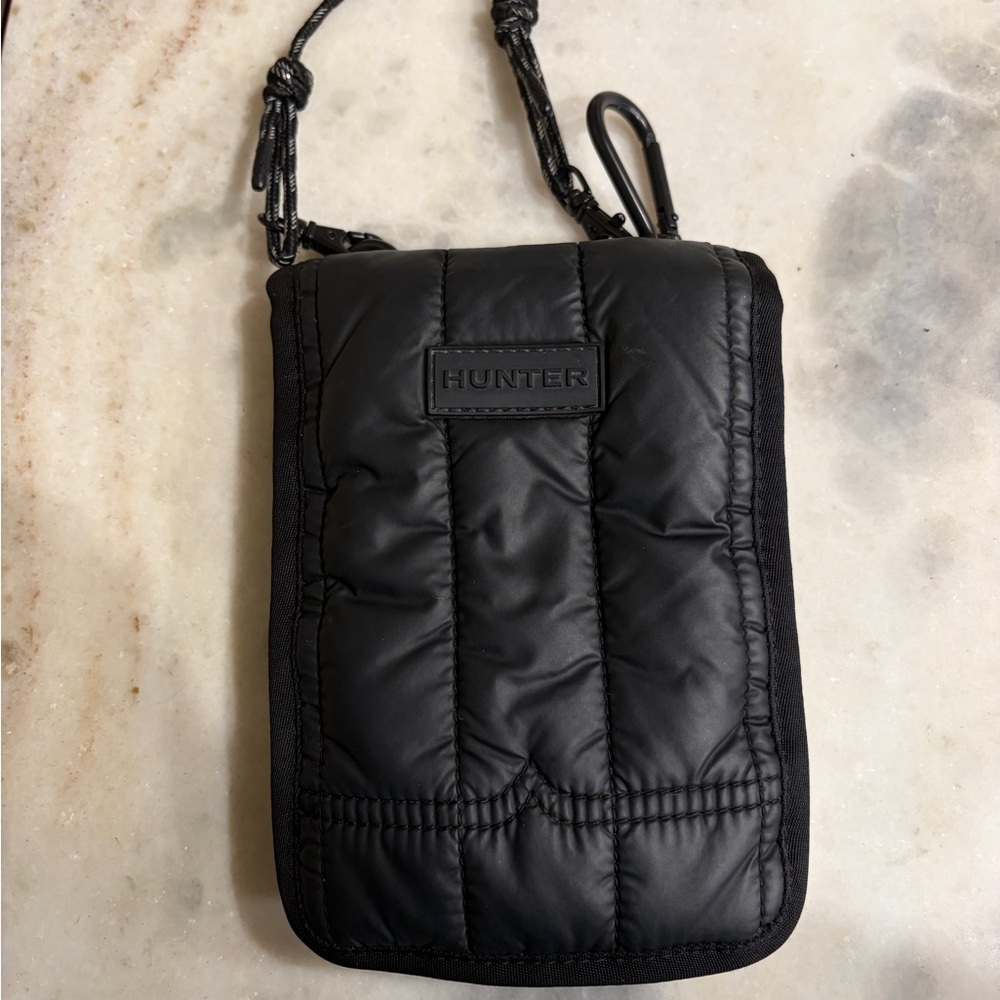 Hunter Black Quilted Crossbody Pouch with Clip